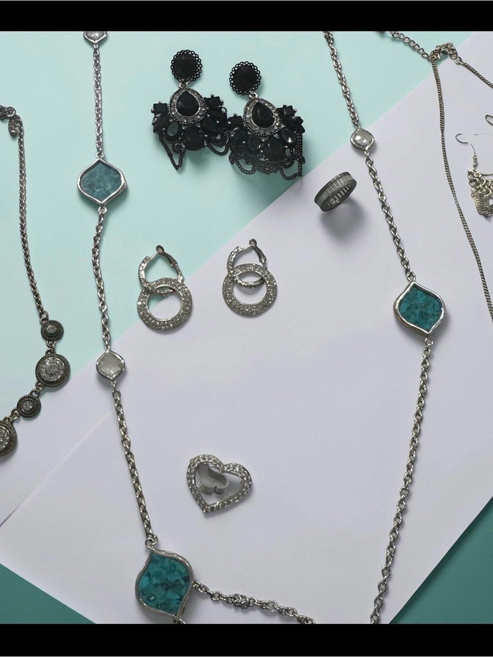 Vintage Bundle Costume Jewelry Silver & Turquoise Pendant Necklace